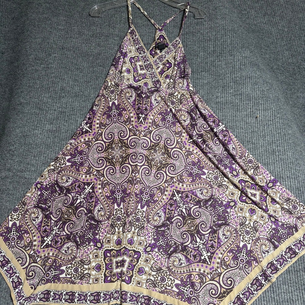 INC International Concepts Purple Paisley Handkerchief Hem Dress Beaded Medium